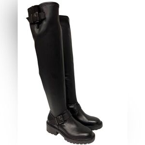 Vince Camuto Abrila Women's Faux Leather OTK Tall Boots Black Buckle Sz 8